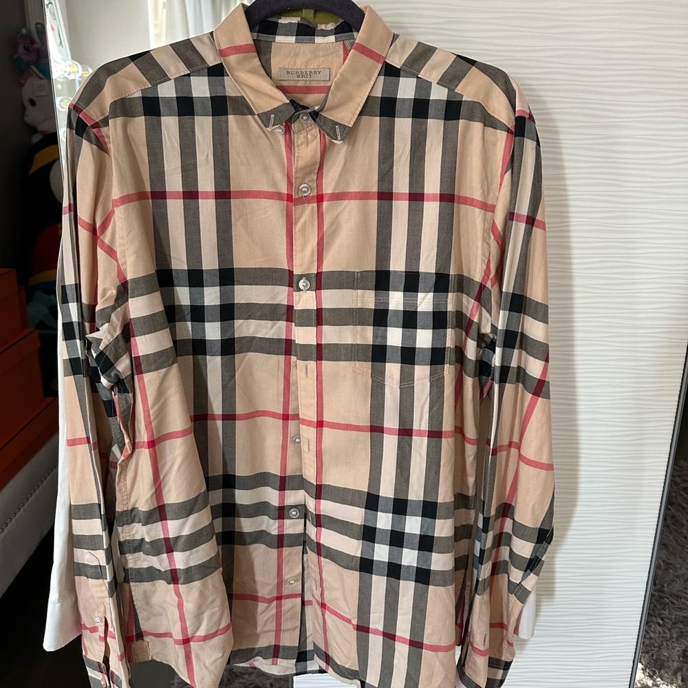 Vintage Burberry's Plaid Novacheck made in usa button down Large